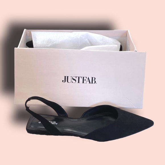 JustFab womens slingback flats pointed toe black womens 8.5 minimalist capsule - Picture 2 of 8